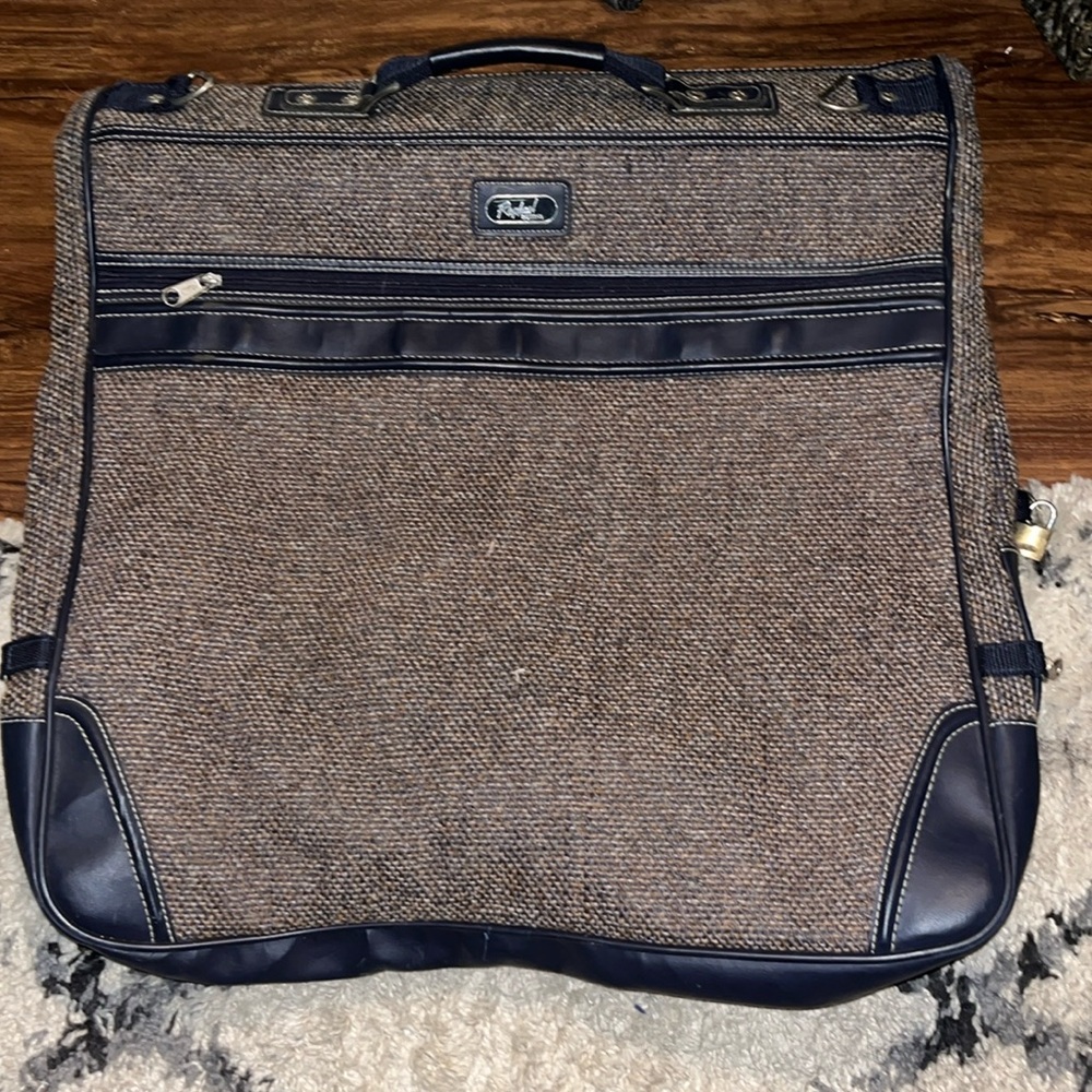 Vintage PIERRE CARDIN Garment Bag Luggage Hanging Suit Bag Tweed Black Grey Gray